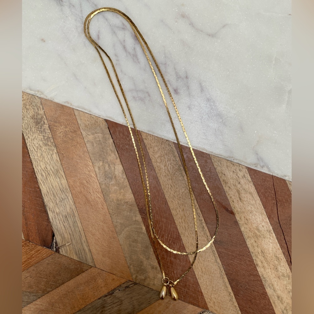 Vintage - Dainty Slide Gold Tone Lariat Necklace